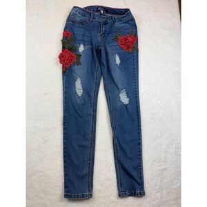 Boom Boom Jeans Womens Size 9 Floral Rose Embroidered Distressed Skinny Jeans